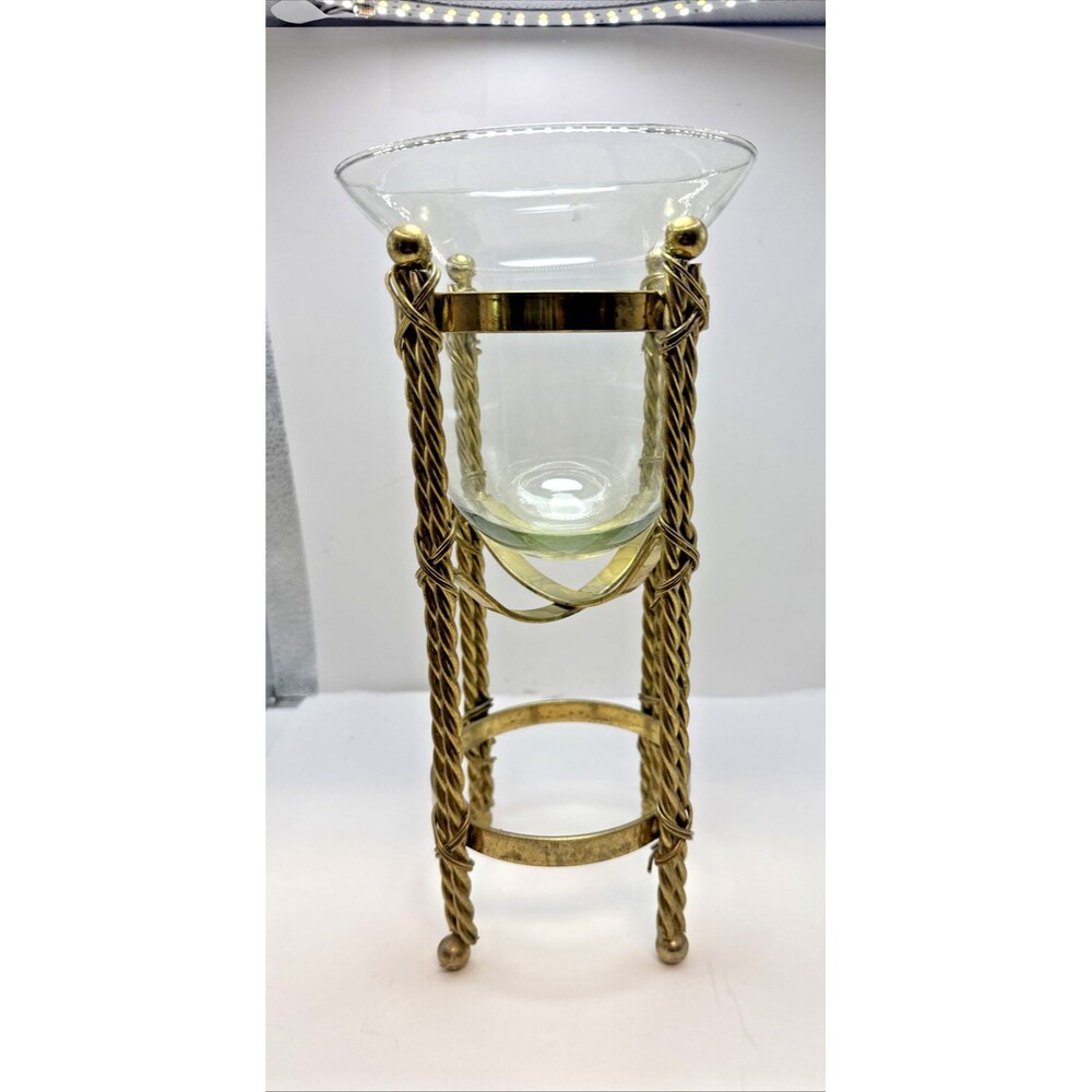 VTG Glass Vase with Intricate Brass Plate Holder Decorative Decor Home candle - Picture 7 of 8